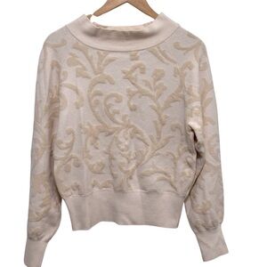 Anthropologie Nina Velvet Sweater Cream Textured Jacquard Pullover Size XS